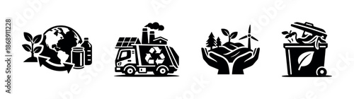 Ecology and recycling vector icons set: sustainable, eco-friendly, green symbols