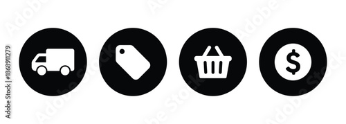 Circular Logistics and Retail Icon Set - Minimalist Black and White Commerce Vector Symbols
