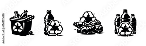 Recycling symbols vector icons set: eco-friendly, bottles, waste management