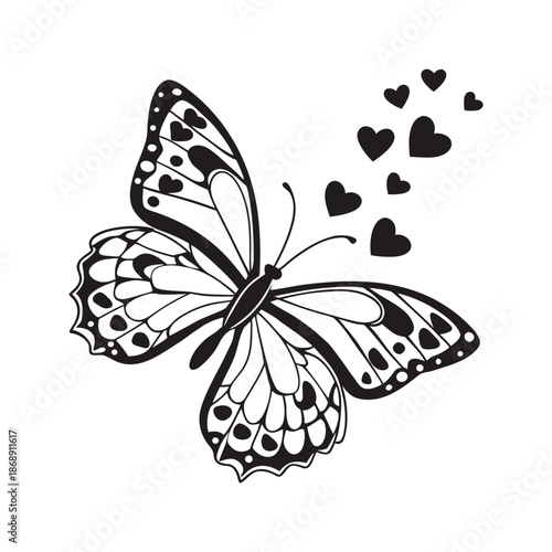 Butterfly releasing hearts isolated on transparent background, isolated on white background, Vector, illustration