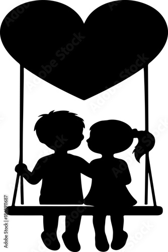 Children swinging under a heart isolated on transparent background, isolated on white background, Vector, illustration