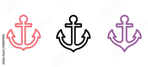 Anchor Icon Design with White Background Stock Illustration, Vector Symbol Representing Marine, Nautical, Sea, Harbor, Stability, and Safety Concepts for Web Design