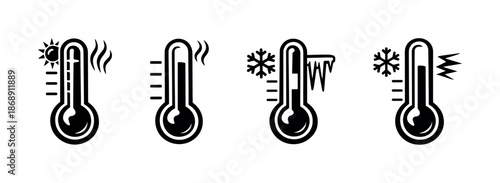 Thermometer vector icons set for temperature, climate, and weather symbols