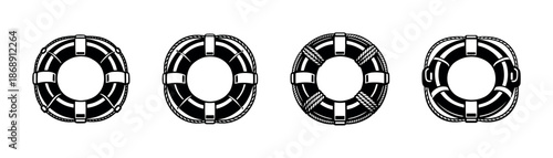 Lifebuoy vector icons set. black and white life ring collection. nautical safety symbols