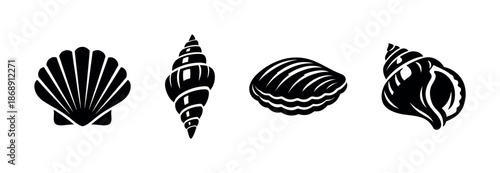 Seashell vector icons set. nautical shell collection. marine, ocean, beach symbols.