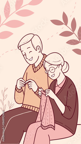 Elderly Couple Sharing Love through Knitting