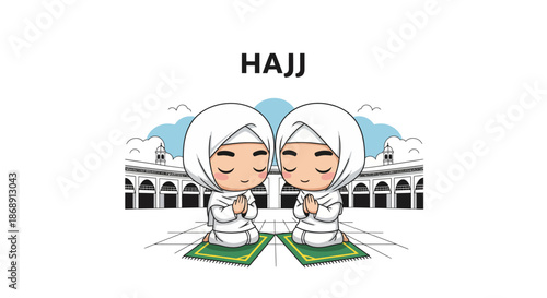 Two Muslim Pilgrims Performing Hajj Rituals Together.