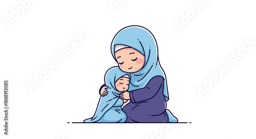 Mother in hijab tenderly holding her baby close.