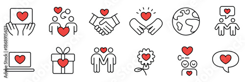 Community Trust Hand, Social Heart Doodle Line Icon, Representing Charity, Community Support, Partnership, Care, People Solidarity, and Helping Concept, Hand-Drawn