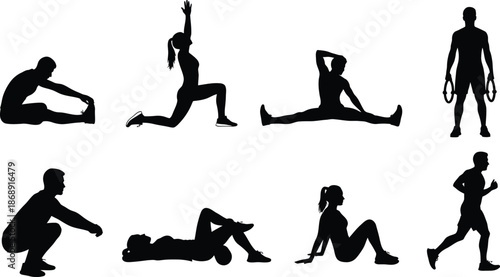 Yoga and exercise silhouettes for fitness and wellness