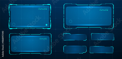 Set futuristic element blue	or technology box. Vector illustration