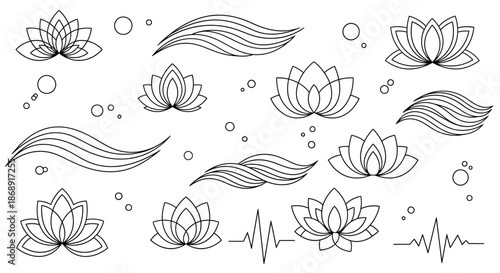Elegant Lotus Flower Line Art Collection for Serene Designs.