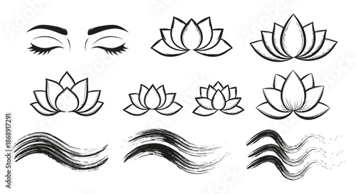 Elegant Lotus Flower and Eye Illustrations for Serene Design.