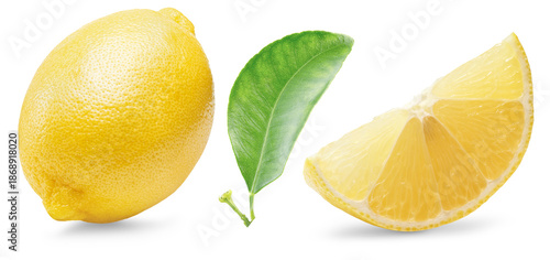 Lemon with leaf isolated on the white background. Clipping Path