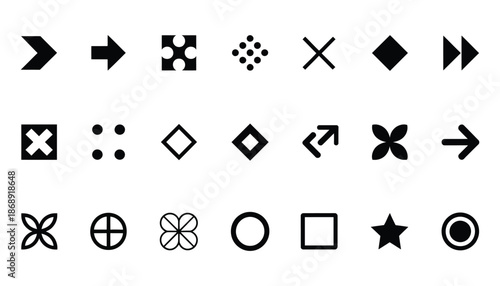 Flèche and Arrow Bullet List Icons for PowerPoint Presentations, Bullet Point Collection Featuring Arrow Designs, Vector Illustration