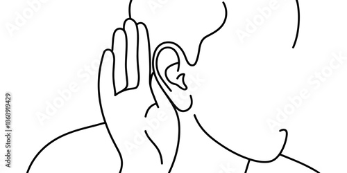 A person cupping their hand around their ear to listen carefully