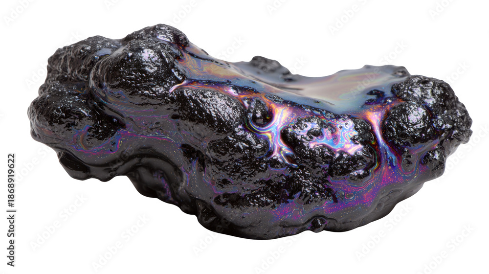 Fototapeta premium Black oil tar with iridescent rainbow colors reflecting on the slick surface showing environmental pollution concept