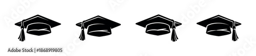 Graduation caps vector icons set: academic hats, mortarboards, education symbols