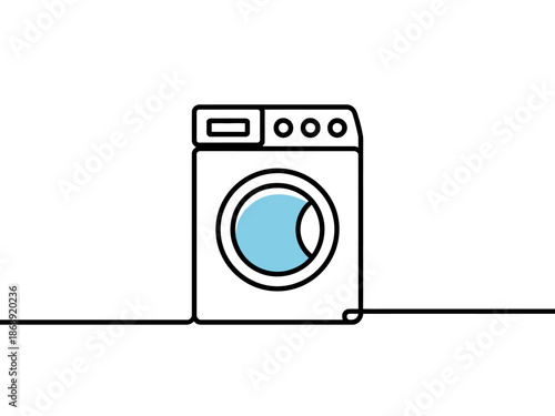 A simple line drawing of a washing machine on a white background