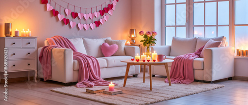 modern living room with hearts