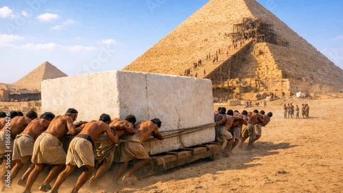 Ancient Egyptian pyramid construction in the desert. 