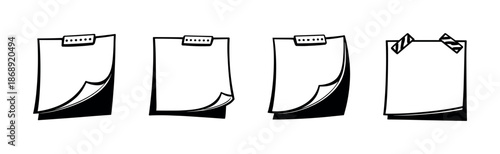 Sticky note vector icons set: paper, memo, reminder symbols