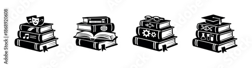 Education and learning vector icons set: books, graduation, theater, science