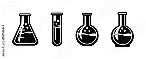 Science vector icons set with lab equipment symbols and chemistry objects