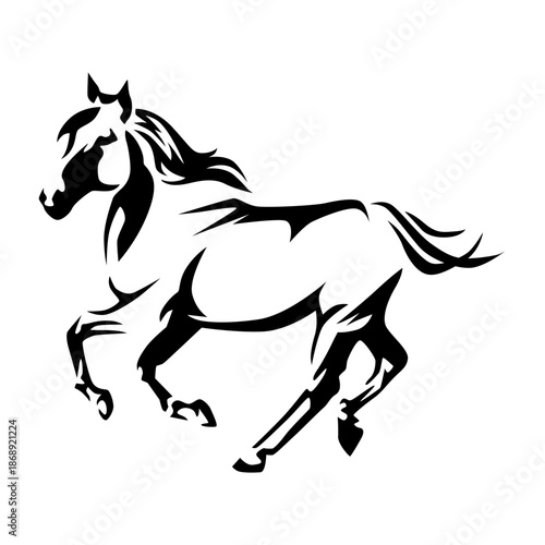 Running and prancing horse silhouette vector black