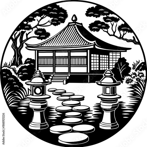 Traditional Japanese Tea House in Serene Garden