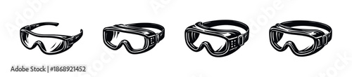Ski goggles vector icons set. winter sports gear illustration. snowboard, safety equipment