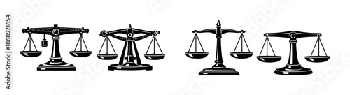 Balance and justice vector icons set. vintage scales, scales of justice, law symbols.