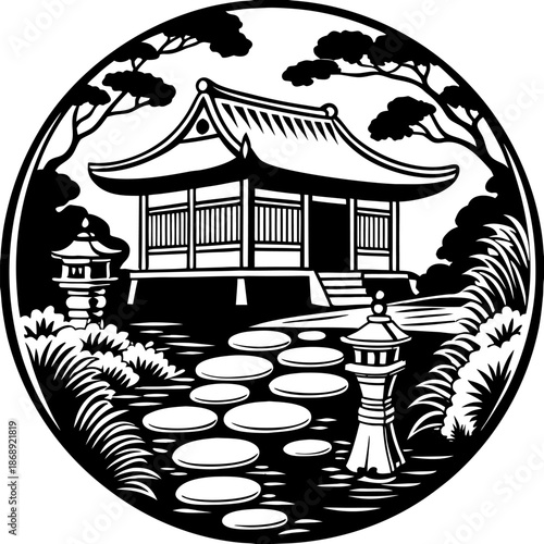 Traditional Japanese Tea House in Serene Garden