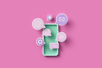 Papercraft phone with digital service icons