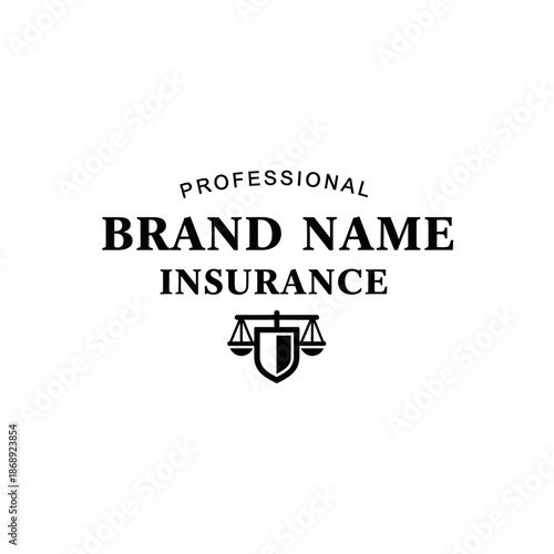 Professional Brand Name Insurance Logo with Scales of Justice.