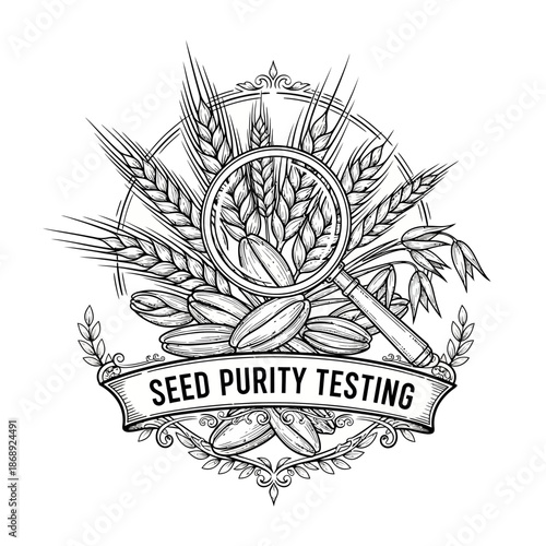 Seed Purity Testing Magnified Wheat Grains and Barley Ears.