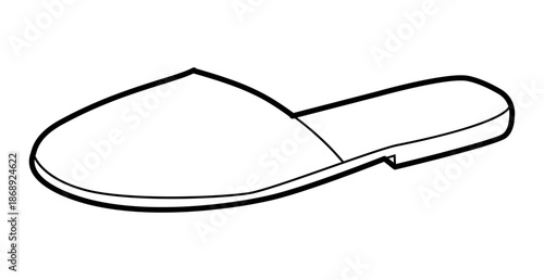 Slide slipper shoe women single line. Closed toe house sandal for relaxed evening indoor wear. Technical fashion illustration CAD mockup clean vector man unisex isolated modern style. 