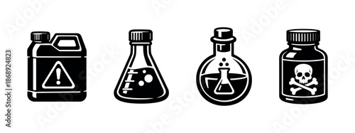 Chemical hazard vector icons set: laboratory danger symbols, poison, toxic warning