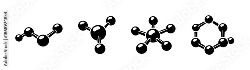 Chemistry molecules vector icons set: flat black designs for science and learning