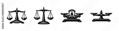 Balance scales vector icons set for justice and law themes in vintage style