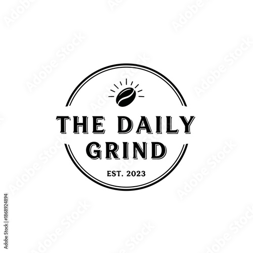 The Daily Grind Coffee Shop Logo with Bean and Sunburst.