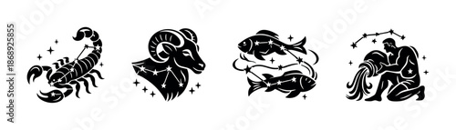 Zodiac symbols vector icons set. astrology signs collection. horoscope, starry symbols.