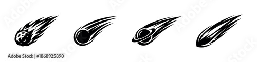 Meteor and comet vector icons set: celestial, cosmic objects, space symbols