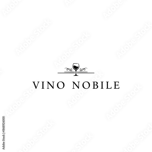 Vino Nobile elegant wine logo design with wine glass and text.