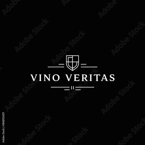 Vino Veritas Logo Design with Shield and Text.