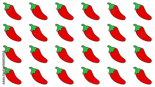 Seamless pattern of red chili peppers. Red chili pepper seamless pattern in hand drawn style. Cute red chili pepper doodle.