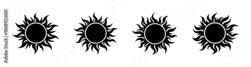 Sun symbols collection: vector icons set for solar, sunburst, and radiant designs