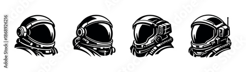 Astronaut helmet vector icons set: space, galaxy, cosmonaut illustrations