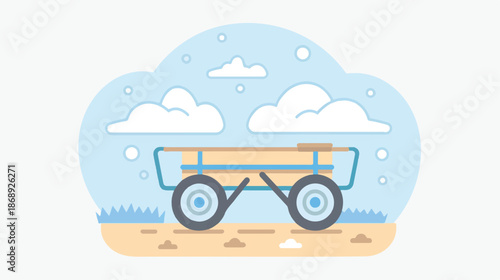 Minimalist Flat Beach Utility Wagon Vector Icon, Soft Pastel Tones for Summer Vacation Design