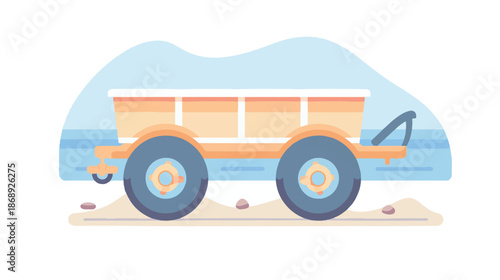 Pastel Color Beach Wagon Icon, Minimal Flat Vector Illustration of All-Terrain Utility Cart in Soft Blue and Sand